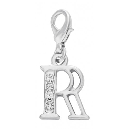 Handmade Personalised Letter R Clip On Charm with Rhinestones